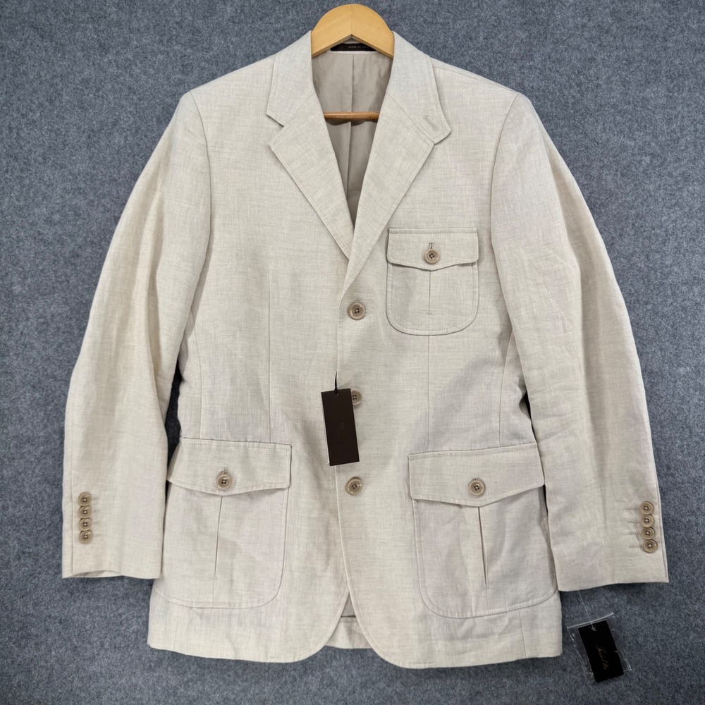 NEW Tasso Elba Safari Blazer Mens S Natural 100% Linen Multi Pocket 34467NT500